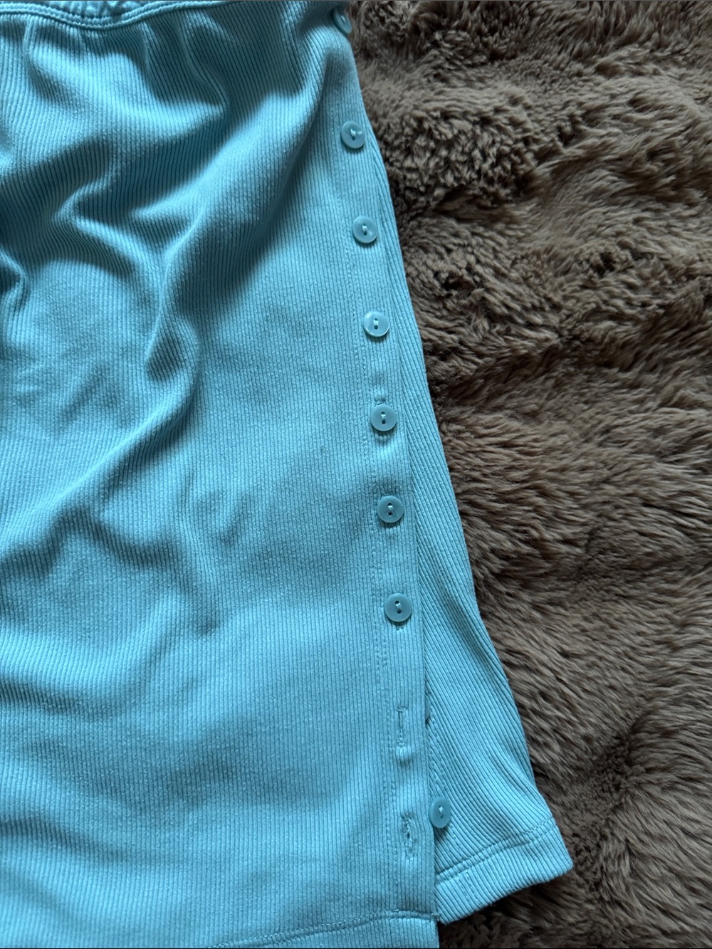 Blue Ribbed Button-Trim strapless top - Picture 2 of 4